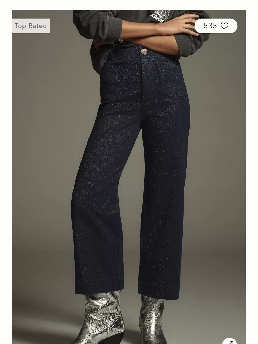 Anthropologie Navy Sparkle Wide-Leg Jeans